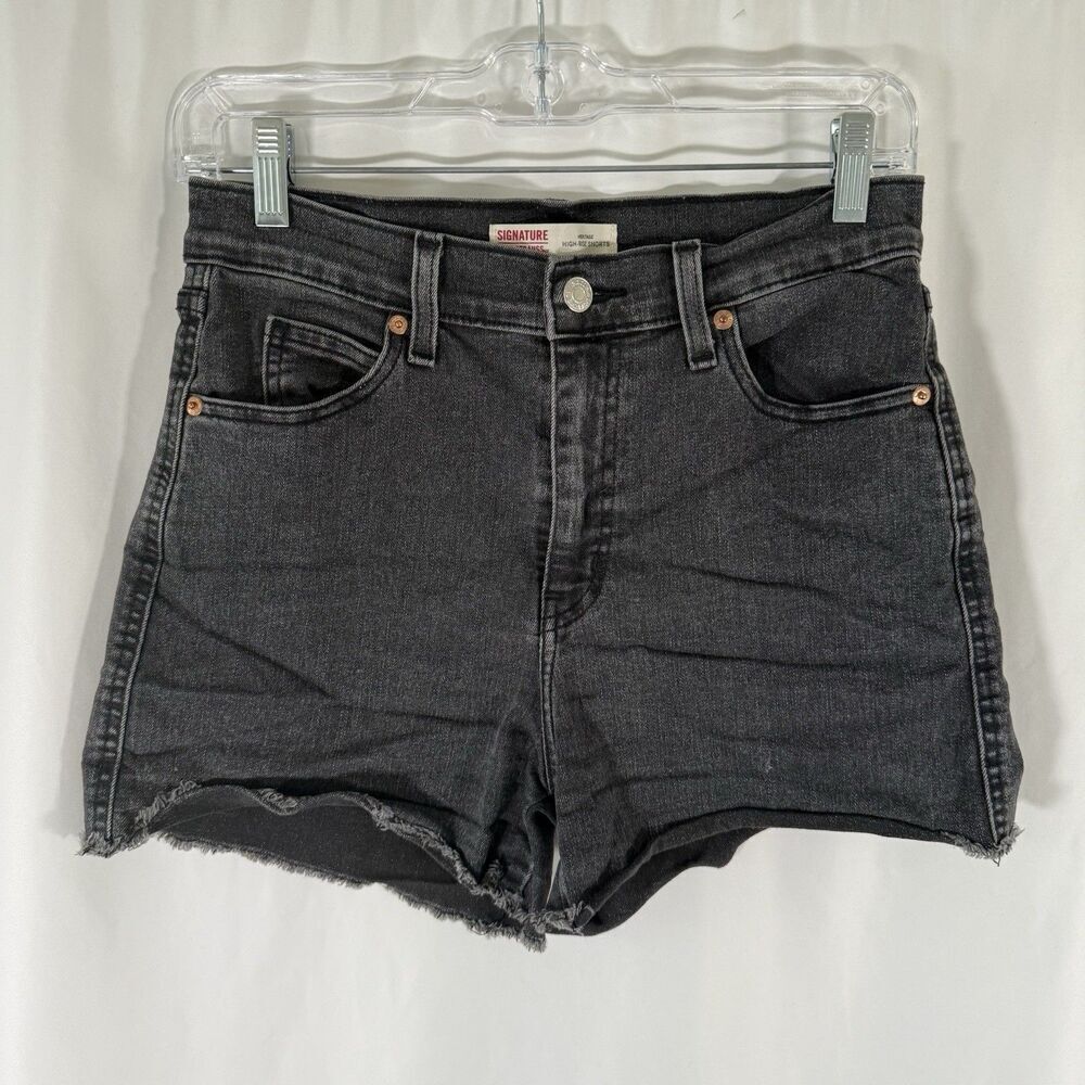 Levis Heritage High Rise Jean Shorts Women's 2 Dark Grey Cut Off Cotton Blend